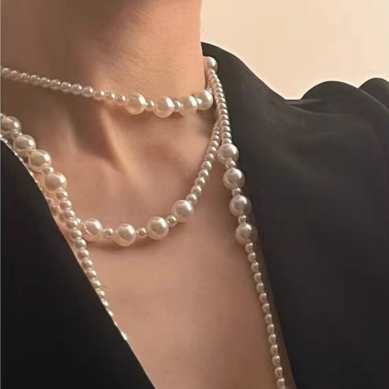 Three Layer Pearl Necklace French Style Elegant Jewellery_voghion.com