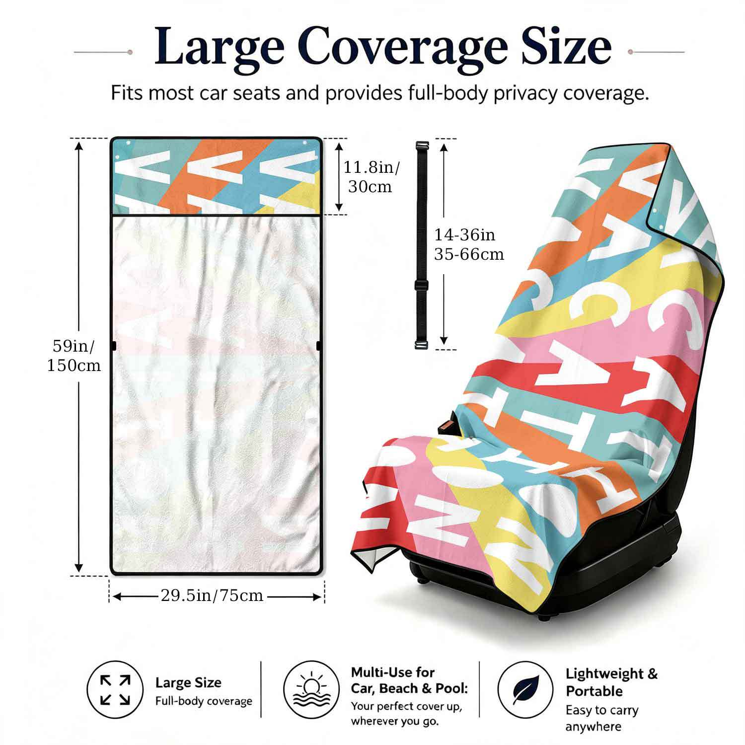 Printed bath towel and car seat cover 2-in-1, ultra-fine fiber outdoor beach and car dual-use universal seat cushion