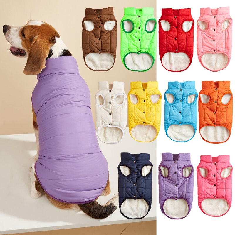 Pet clothes autumn and winter new cotton-padded jacket solid color button waistcoat warm small and medium dog golden retriever Bear jacket vest