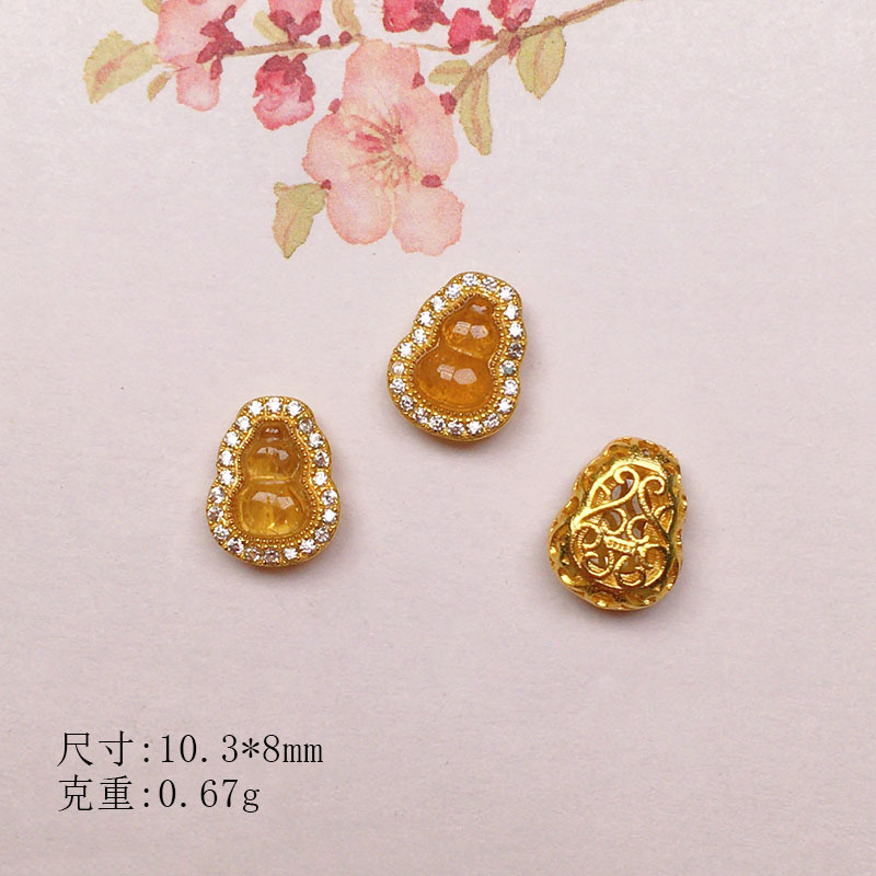 Natural tourmaline diamond-encrusted gourd s925 silver-plated through-hole accessories bracelet string decoration diy handmade spacer beads semi-finished products