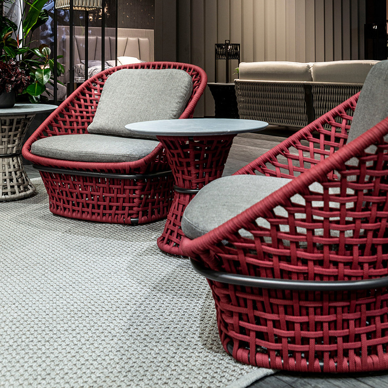 Villa patio al aire libre sofá trenzado de cuerda hotel jardín impermeable protección solar moderno casual mesa de té de aleación de aluminio image 12