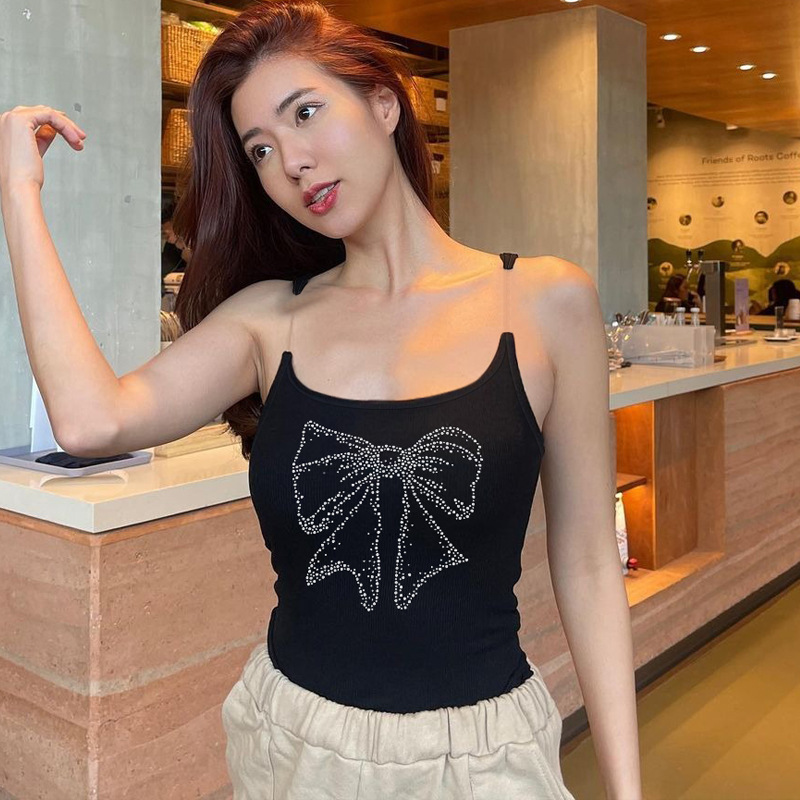 Women's Wrap Crop Top Tank Tops Diamond Y2K Bow Knot display picture 18