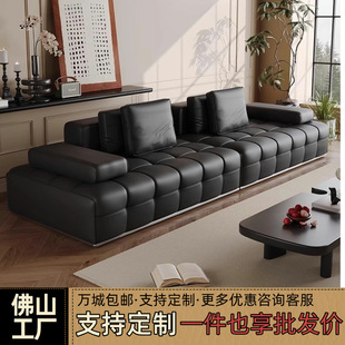 意式极简劳伦斯真皮沙黑色发头层牛皮客厅大小户型直排沙发组合-阿里巴巴