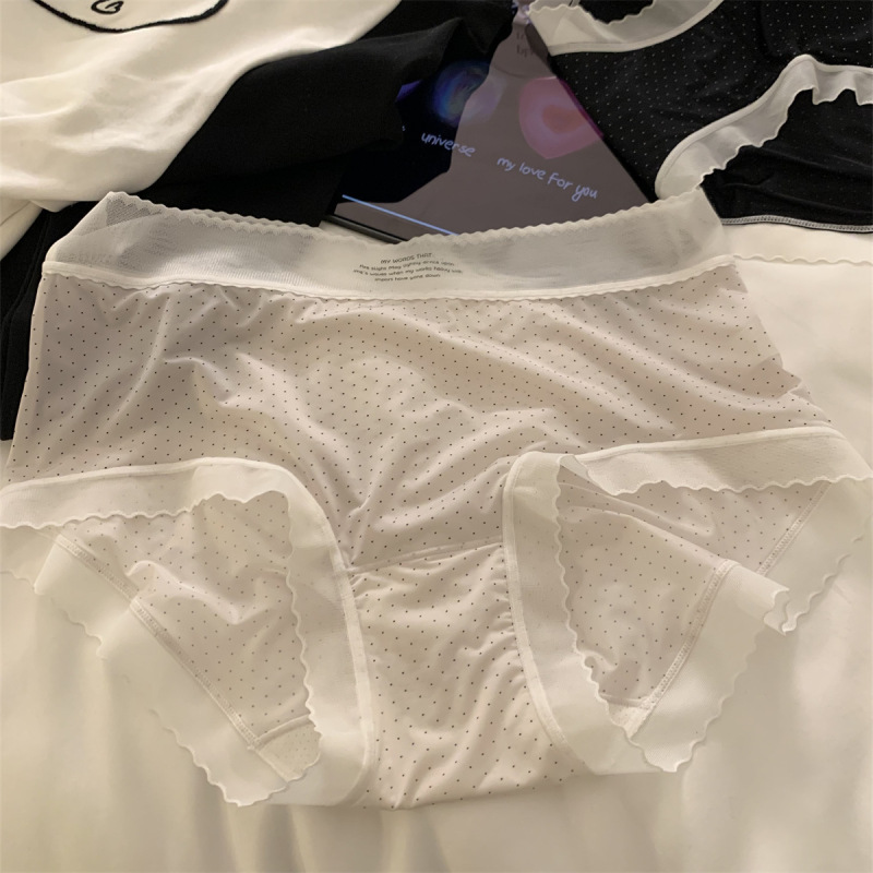 アイスシルク薄いミルクスキン下着女性のミッドウエストシームレス水玉ソフトコットン 10A 女の子のための延長ヒップカバーブリーフ|undefined