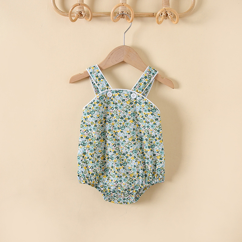 Estilo coreano niñas bebé Correa mameluco ins verano recién nacido bebé vaina floral todo fósforo triángulo gateando