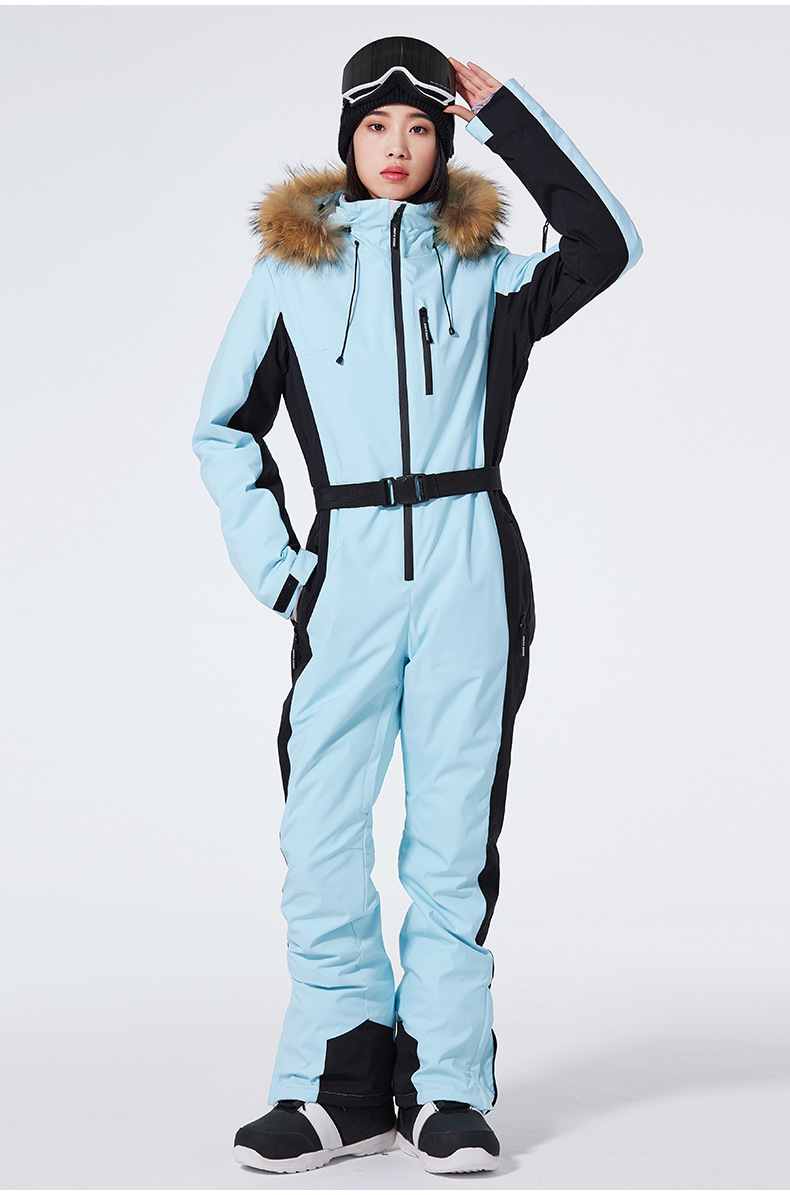 Combinaison de ski femme coupe slim – Combinaison de snowboard une pièce imperméable et coupe-vent | Vêtements de ski d'hiver à isolation thermique et poignets réglables_voghion.com