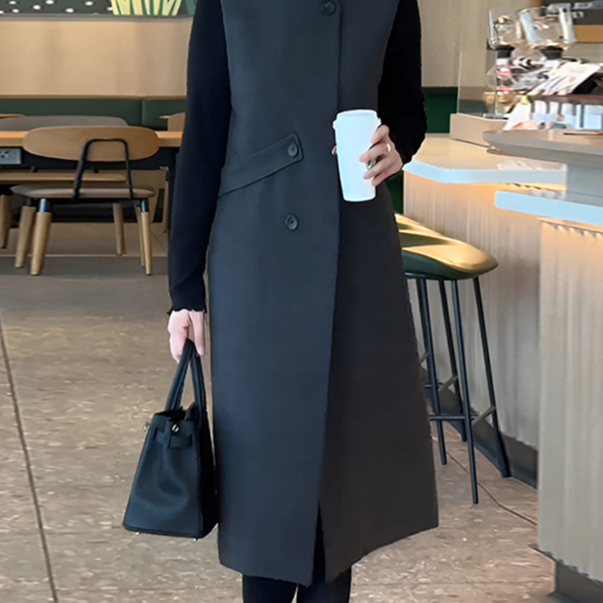 毛呢背心连衣裙子女士春秋冬季2025年新款妈妈无袖气质打底中长裙