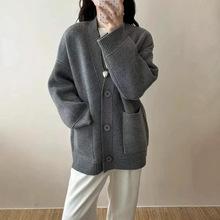 慵懒风针织开衫女2025秋冬季新款v领大码跨境女装宽松毛衣女外套