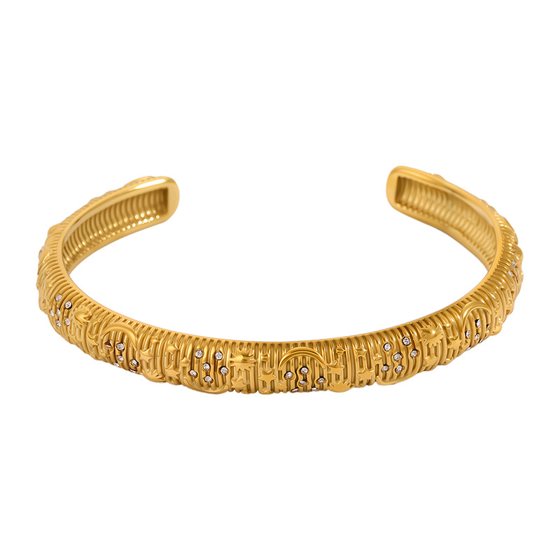 Pulsera de acero de titanio para mujer, sentido de alta gama, pulsera retro europea y americana que no se desvanece, oro de arena, apertura, circón, joyería de pulsera de acero inoxidable image 40