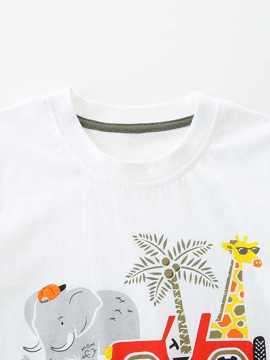 2026 set de niños de verano estilo europeo y americano impresión de mangas cortas para niños dos piezas set de capas de algodón para niños