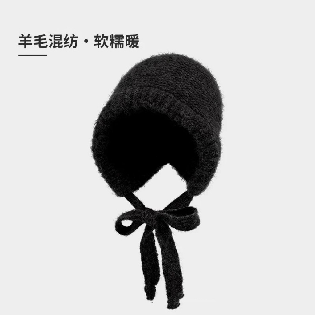 帽子女性の冬のかわいいクマの耳ぬいぐるみ帽子暖かい耳保護帽子プラスベルベット防風ウールボール帽子冬の新スタイル