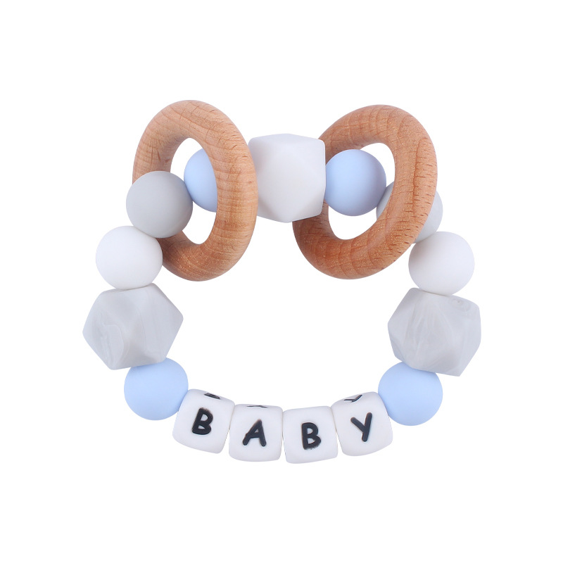 Nuevos productos para bebés silicona DIY nombre calmante bebé grande octogonal cuentas de silicona pulsera mordedor juguete