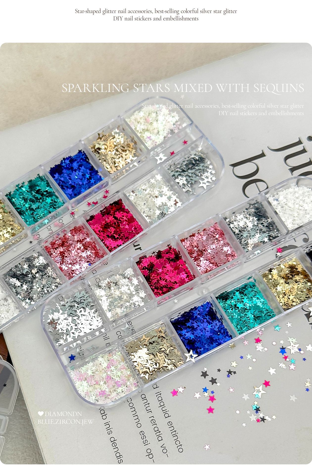 Cross-Border Hot-Selling Items: Ultra-Thin Star-Shaped Glitter in 12 Colors for Nail Art, Laser Glitter, Small Eye Makeup Accessories, DIY Nail Decoration