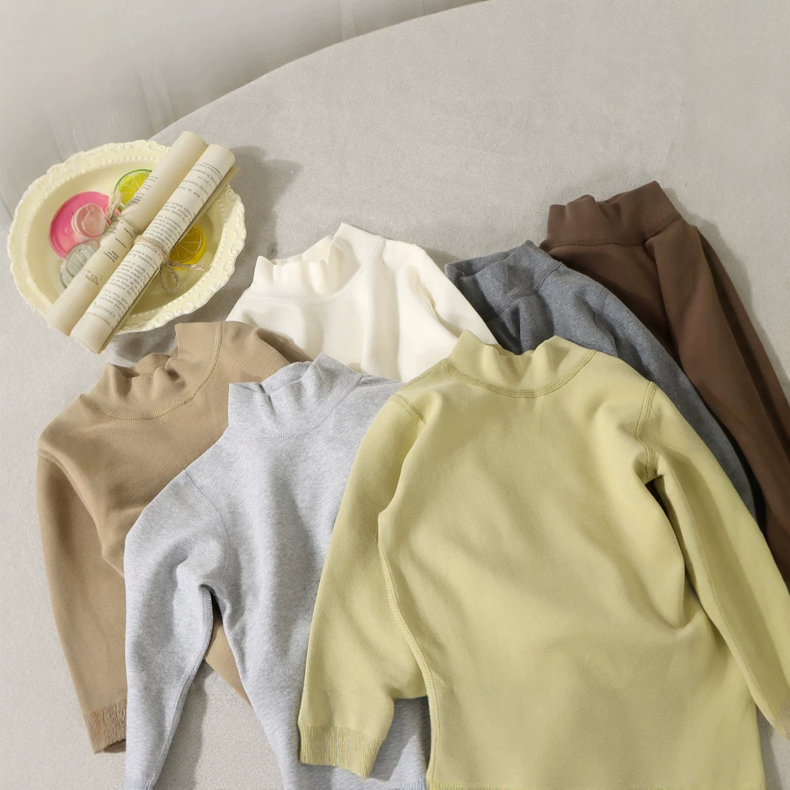 10A antibacterial half-high collar top for boys and girls, children's T-shirt, base layer shirt, baby pure cotton solid color seamless autumn shirt
