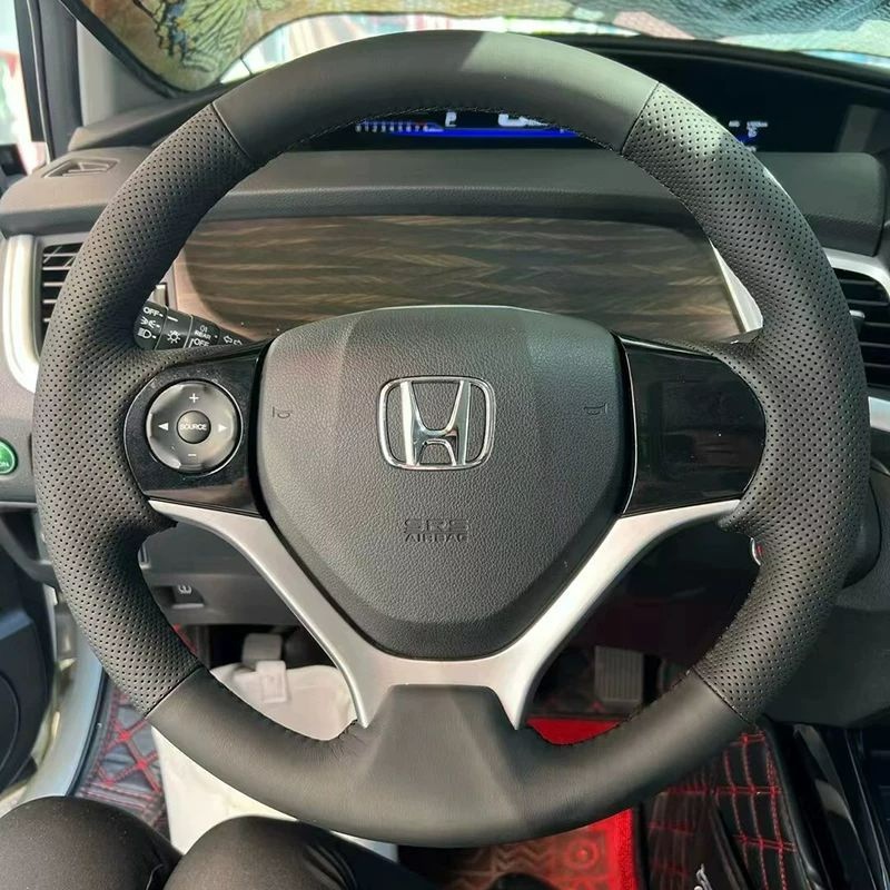12-14 Models of the Ninth-Generation Civic Steering Wheel Cover, Leather Cover for Honda 13-20 Models, Hand-Stitched Full-Cover Model