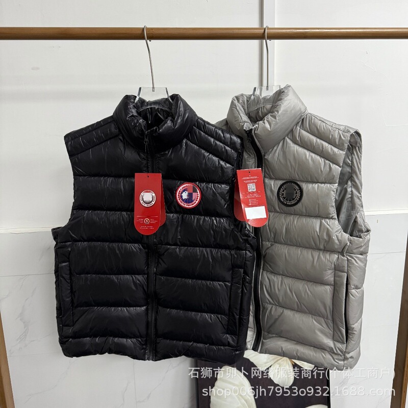 New Cross-Border Style Canada Goose Vest, Unisex, Thickened and Warm, Stand-Up Collar, Cotton-Padded, Embroidered, Shiny Jacket, Export Model New Cross-Border Style Canada Goose Vest, Unisex, Thickened and Warm, Stand-Up Collar, Cotton-Padded, Embroidered, Shiny Jacket, Export Model