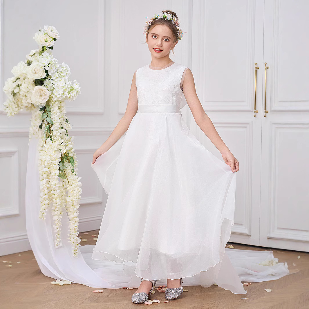 Vestidos para niños, vestidos de princesa, faldas de malla de moda, vestidos de fiesta para niñas de flores de tela forjada