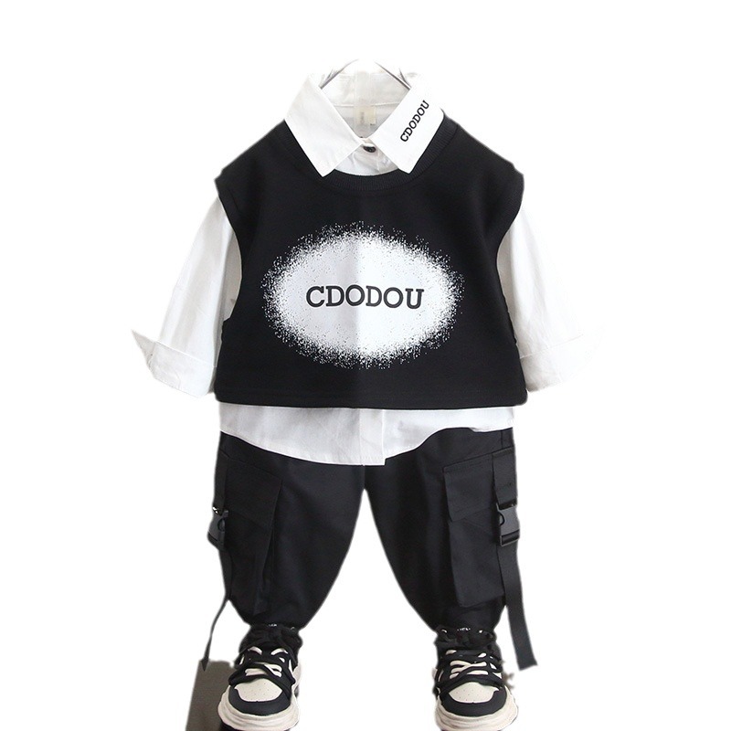 5967 Traje para niños Chaleco coreano de otoño de tres piezas 2025 nuevo bebé primavera y otoño camisa de manga larga marea