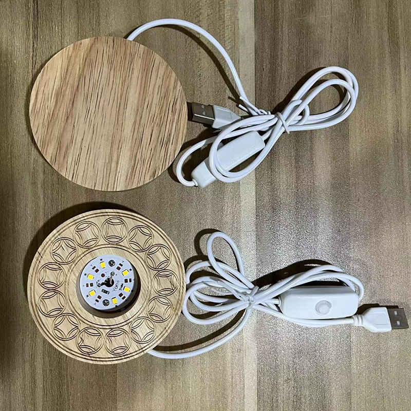 다양한 사이즈의 심플한 LED 솔리드 우드 램프 DIY 인터넷 셀럽 나이트라이트 웜 화이트 라이트 베이스 USB 스위치 크래프트 베이스