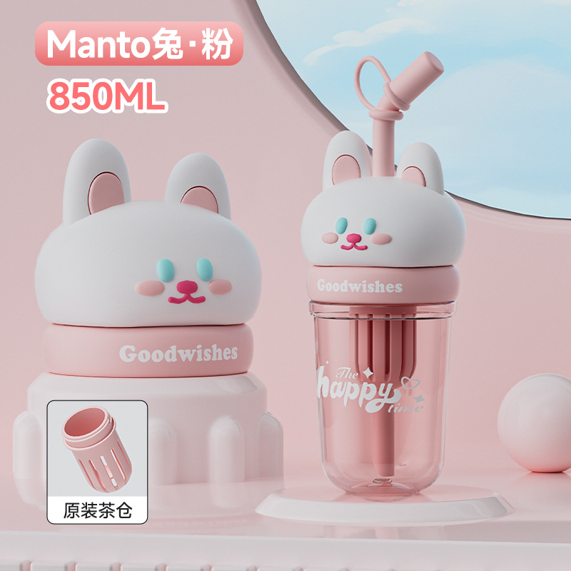 Taza de agua con pajita de plástico Tritan - Nueva 2025, diseño de muñeca de dibujos animados, nivel maternal e infantil, alto valor estético y gran capacidad, para niñas y niños