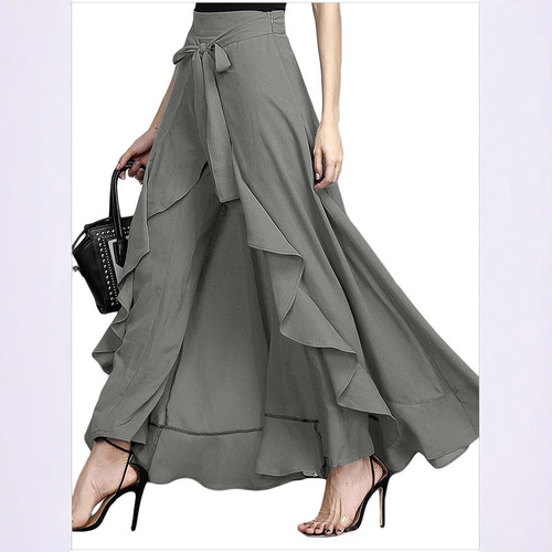 Women's European and American plus-size high-waist wide-leg pants autumn high-waist long skirt chiffon pants
