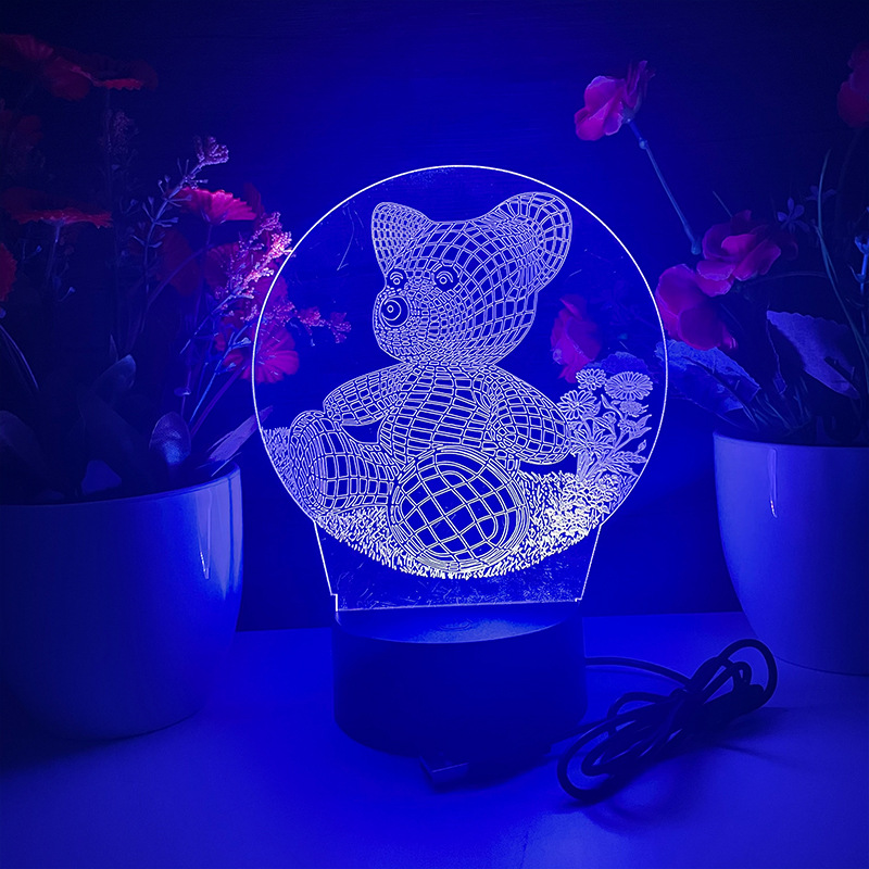 Mesa de la sala de deportes electrónicos con decoración Mickey Mouse luz de ambiente acrílico 3D osito luz de noche lámpara de mesa decoración de escritorio de dormitorio