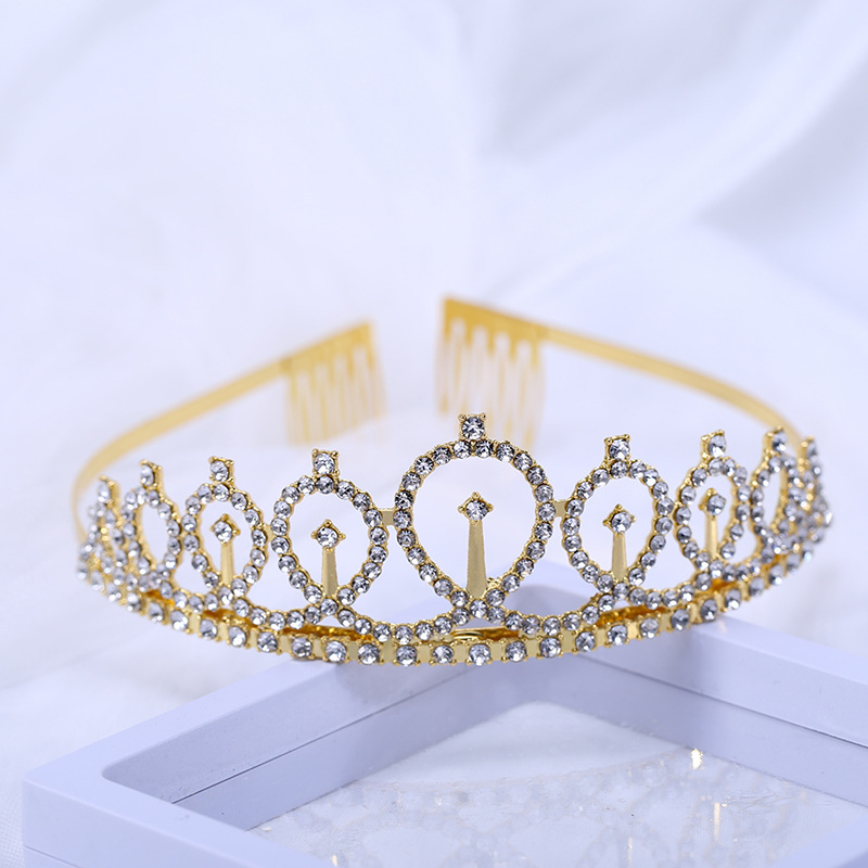 Cross-Border New Arrival Birthday Crown Hair Clasp Bride Ornament Children's Performance Hair Accessories European and American Headband Rhinestone Headdress