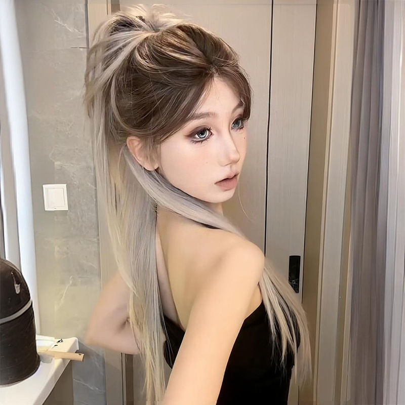 [Orion] Wig for Women with Small Forehead Lace Chocolate Dyed Asian Gradient Long Straight Hair Elegant Artificial Full Head