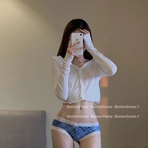 Printed underwear for girls, seamless, Japanese ice silk briefs, thin, lace edge, mid-low waist, breathable and sweet