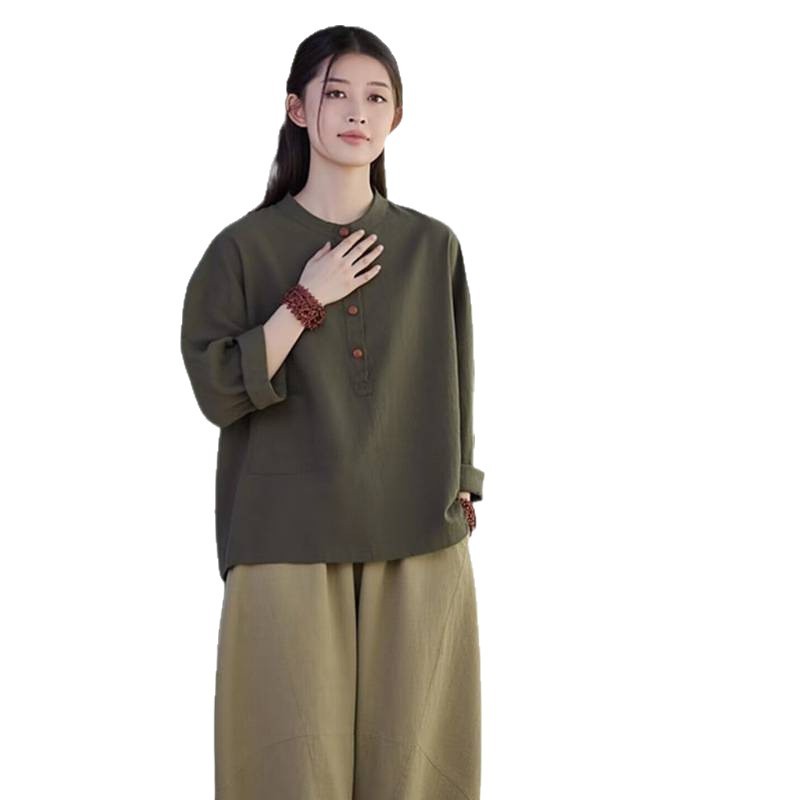 禅服棉麻盘扣居士服秋季中国风佛系禅意素衣女新中式太极表演服|undefined