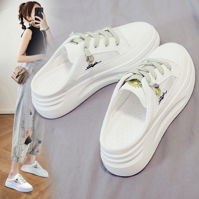 Zapatos de suela gruesa con zapatillas de primavera y verano, zapatos blancos transpirables, margarita, zapatos de mujer ligeros, transpirables, ligeros