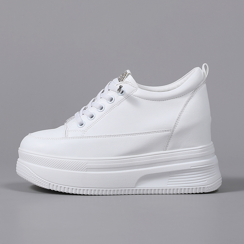 Zapatos de mujer invisibles, zapatos de muffin de cuero super caliente, 10 cm de altura, zapatos blancos con suela gruesa.