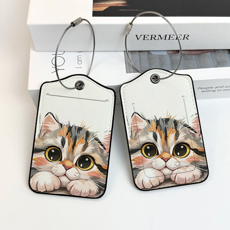 Cute Black Cat PU Leather Anti-Theft Luggage Tag 2-Pack Travel Bag Cross-Border ID Label Boarding Identification Tag