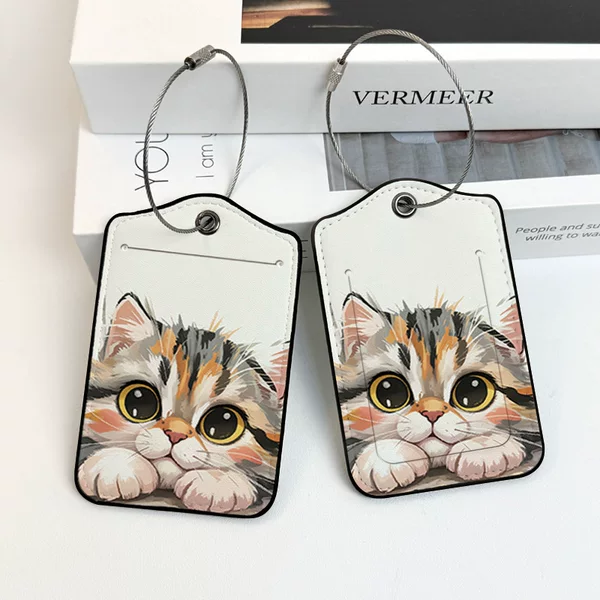 Cute Black Cat PU Leather Anti-Theft Luggage Tag 2-Pack Travel Bag Cross-Border ID Label Boarding Identification Tag