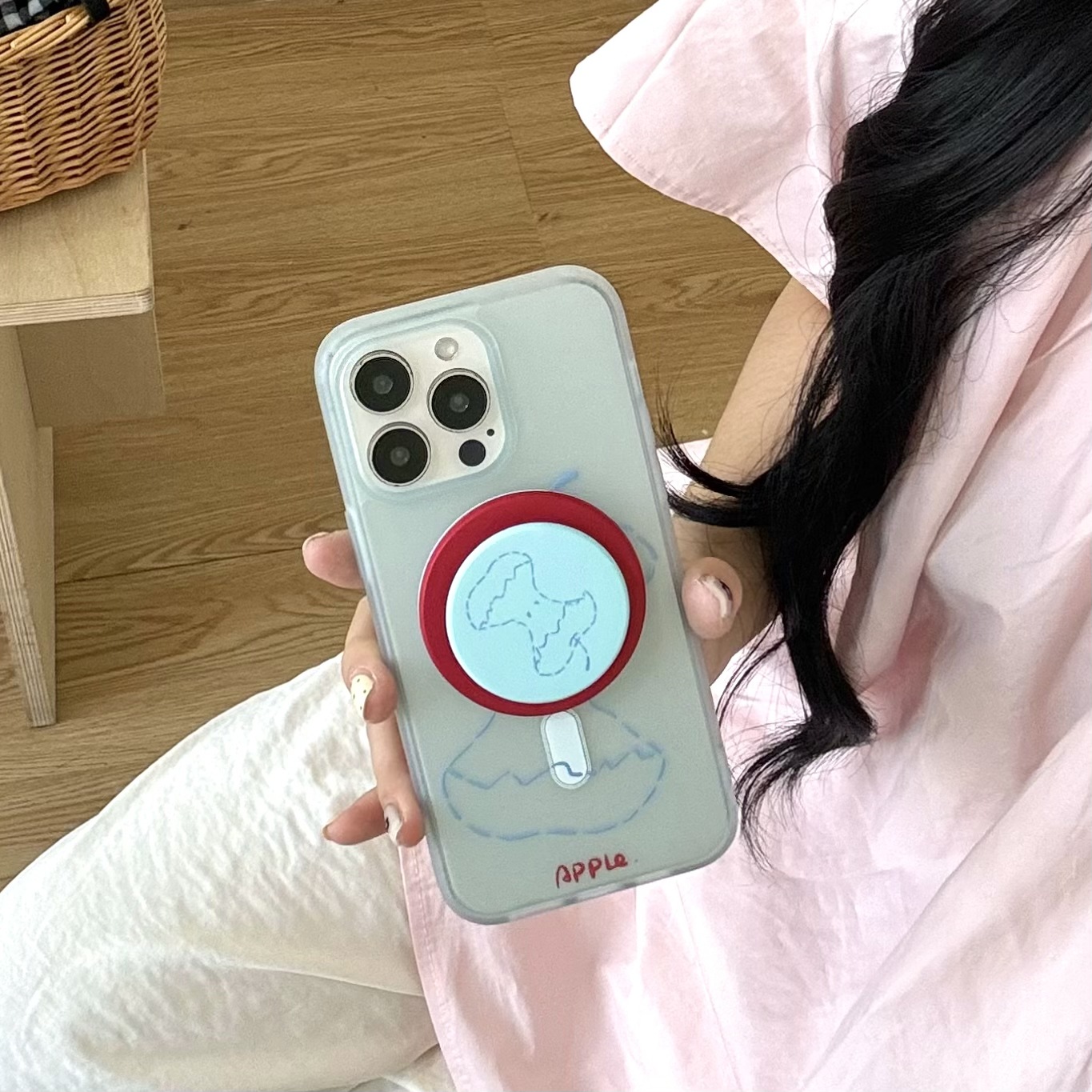 Funda para teléfono móvil iPhone 16 con núcleo de Apple azul simple coreano 14/13 Apple 15ProMax magnético 16P