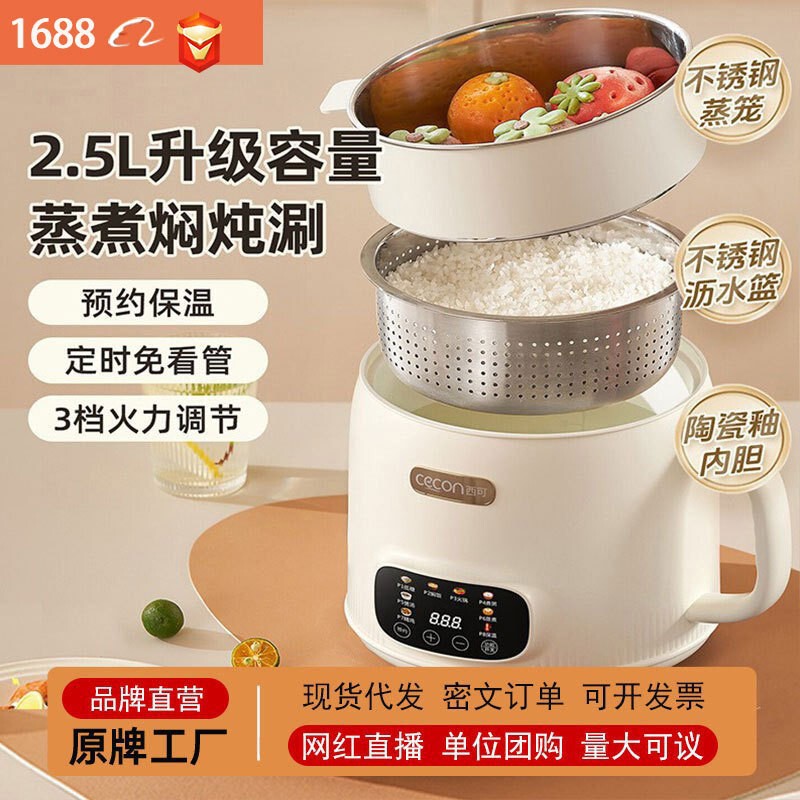 Xico Electric Cooking Pot, All-In-One Portable Pot, Multi-Functional, Steam on Top, Boil on Bottom, Small Hot Pot, Small Pot, Electric Rice Cooker, Small for 2 People