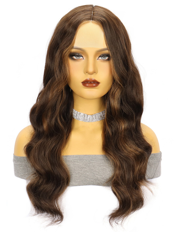 アマゾンの新しい茶色のロングストレートヘアビッグウェーブロングカーリーヘア化学繊維フロントレースレディースウィッグヘッドギア小スポット|undefined