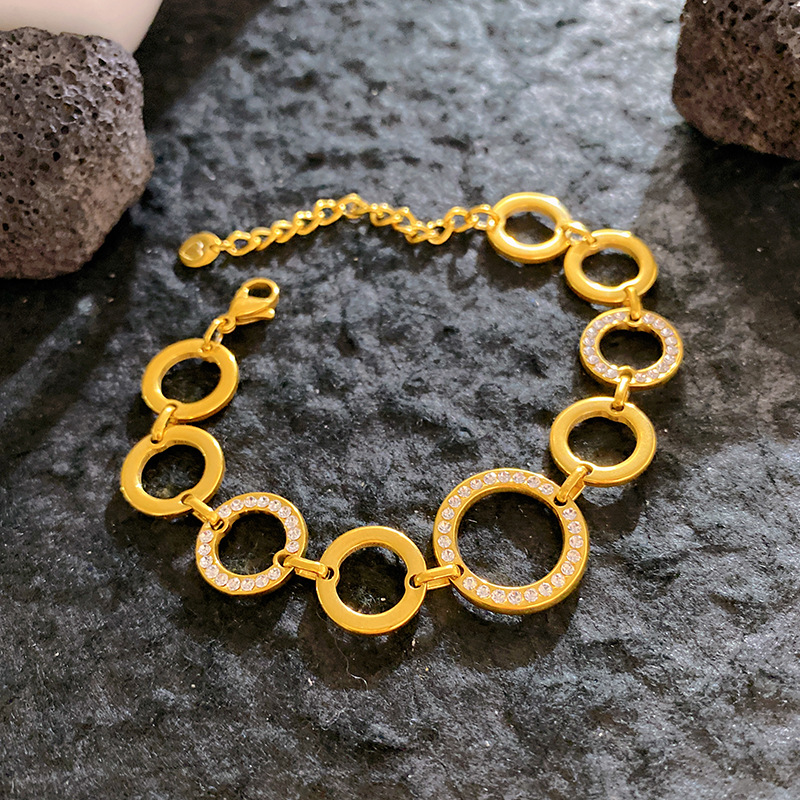 Cross-Border European and American Zirconium Multi-Ring Bracelet for Women, Simple and Fashionable Temperament, Internet Celebrity Niche Design Stainless Steel Bracelet