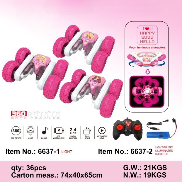 Cross-Border Hot-Selling Wireless Charging Stunt Remote Control Car with Cool Lighting and Subtitles, Children's Toy Car