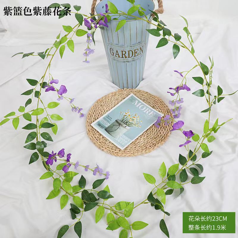 紫藤花造花藤条装飾花巻き吊り花プラスチック花藤蔓串花植物パイプは花を遮る|undefined