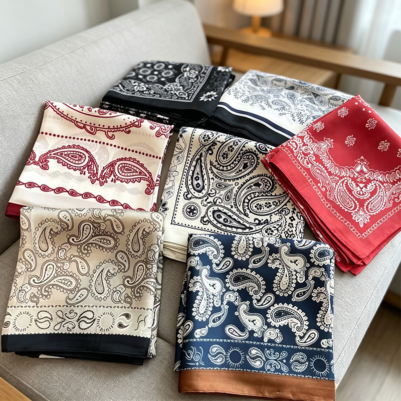 Japanese-style small square scarf as a waist accessory, layered with a triangle scarf, shirt belt, silk scarf, and decorative waistband
