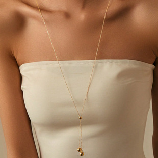 1 Piece of 925 Silver Normcore Elegant Niche Ball Pendant Pull-out Adjustable Tassel Multi-wear Extra Long Necklace Back Chain