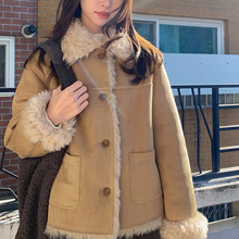 奶兔星球-自制 毛毛翻领仿麂皮绒外套女2025新款冬宽松小个子上衣