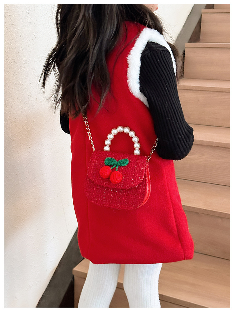 Women's Cotton And Linen Plaid Cherry Bow Knot Cute Beading Pearls Shell Flip Cover Crossbody Bag display picture 36