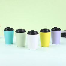 跨境12oz咖啡杯304不锈钢双层真空保温杯便携带刻度喷塑牛奶杯