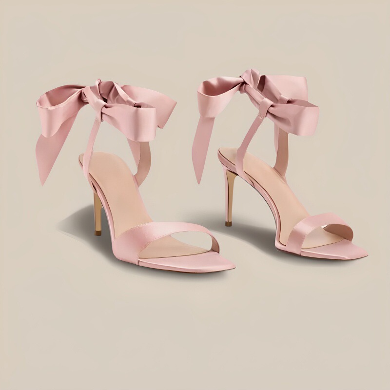 Women's High Heels with Strap High Heels 2025 New Style Elegant Pink Fairy Style with Skirt Bow Sandals for Women