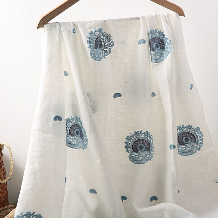 苎麻绣花面料 提花绣花麻布 梭织平纹苎麻棉面料连衣裙文艺麻布