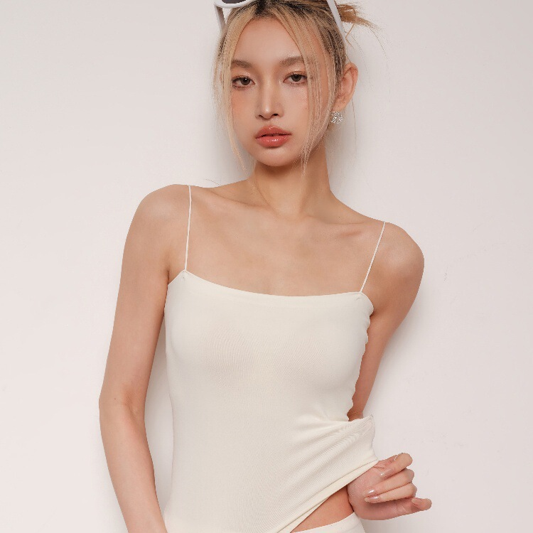 U665-JA Plain Fog Top High Elastic Cool Smooth Flat Camisole White Cuptight Vest