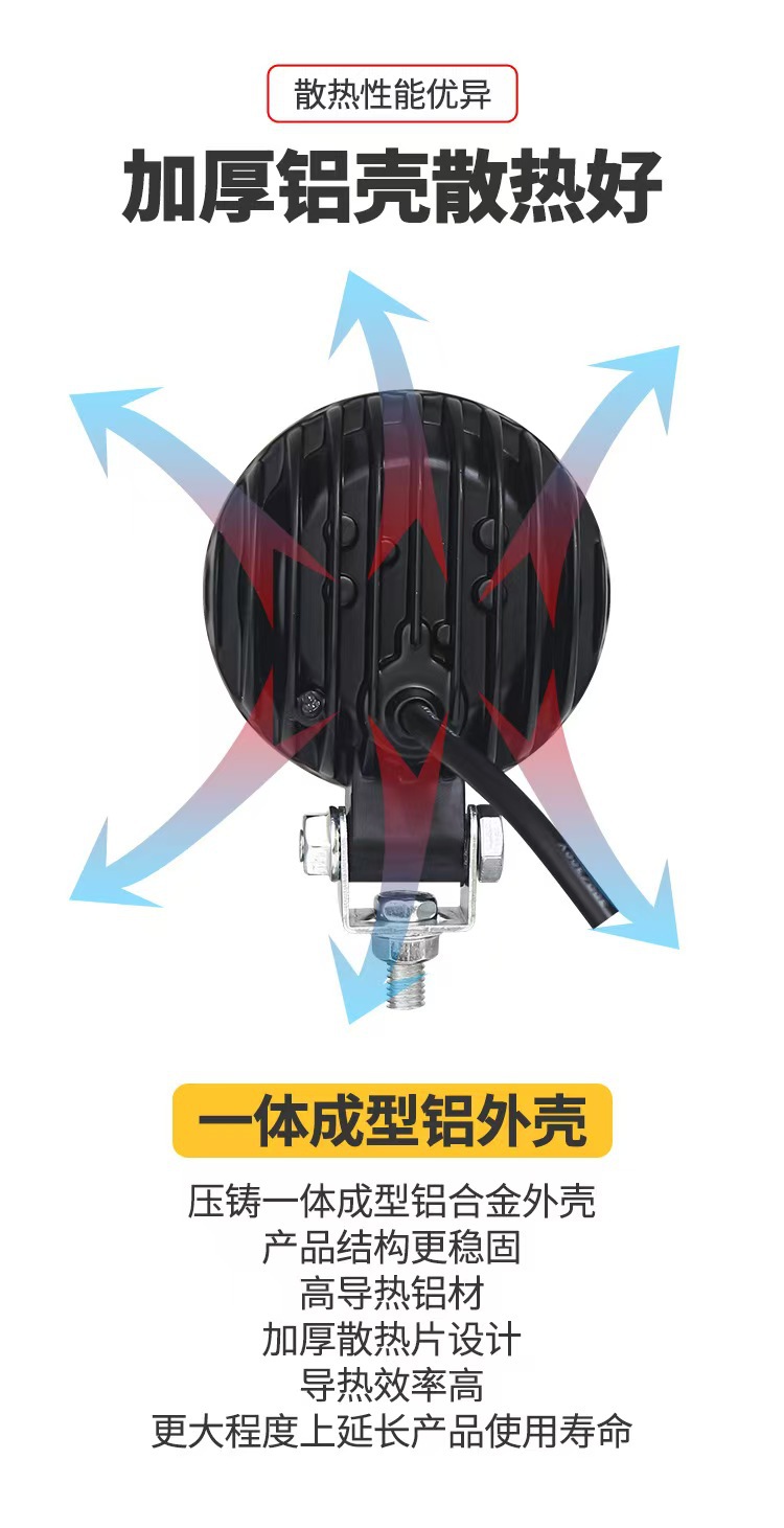 High-Brightness Waterproof Truck Led Reversing Light 12-80V Motorcycle Electric Vehicle Modified Headlight Agricultural Vehicle Auxiliary Light
