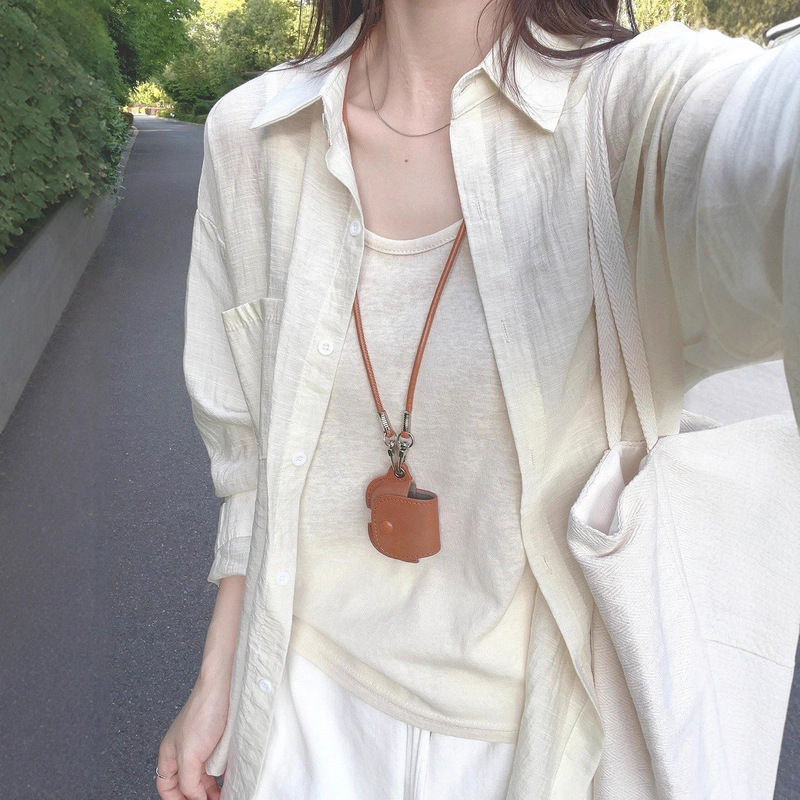 Thin Cotton and Linen Sun Protection Shirt Cardigan for Women with Small Design and Slightly See-Through Outer Shirt and Camisole Two-Piece Set